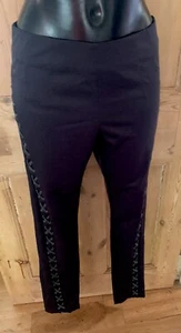 Black 'satin' side lace up stretch trousers Topshop Premium Boutique 10 Festival - Picture 1 of 10