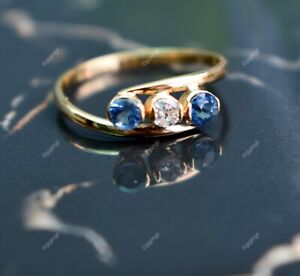 Natural Diamond Gemstone Band Ring Size  14k Yellow Gold Jewelry