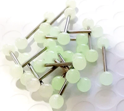 Barbell Tongue Nipple Ring Acrylic/Steel 14 Gauge 5/8" 6mm Glow in the Dark  - Image 1 of 3