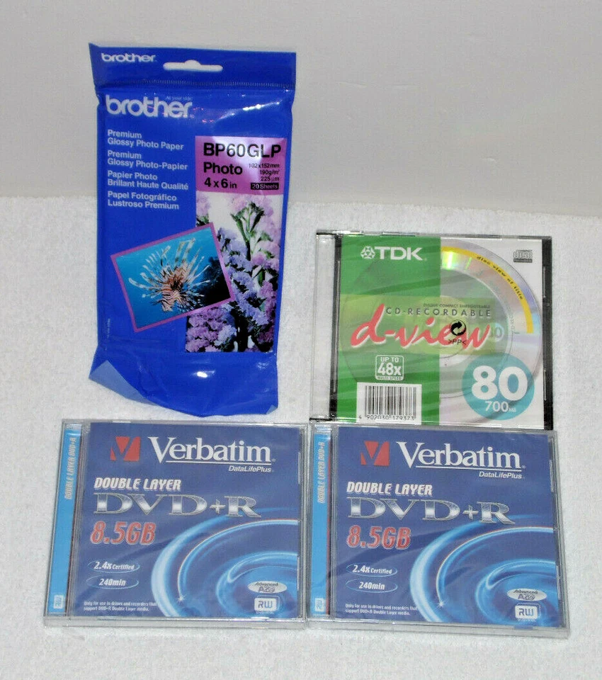 VERBATIM DVD+R TDK CDR & BROTHER PAPER BUNDLE 8.5GB DOUBLE LAYER D-VIEW 48X 700* - Image 1 of 1
