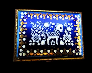 VINTAGE 1950'S COBALT ENAMELED HORSE PILL BOX - SWEDEN - Picture 1 of 4