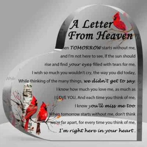 A Letter From Heaven Cardinal Heart Shaped Acrylic Memorial Plaque - Picture 1 of 2