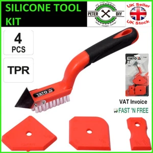SILICONE SEALANT SPREADER FINISHING Grout Tile TOOL KIT + REMOVER 4pcs YT-52621 - Picture 1 of 3