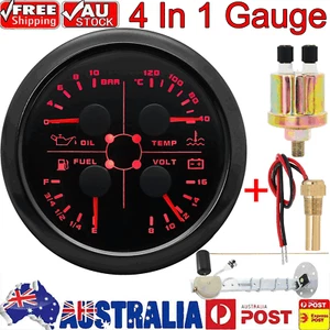 85MM 4 IN 1 Gauge Fuel Level Oil Pressure Water Temp Voltmeter with Sensor AU - Picture 1 of 22