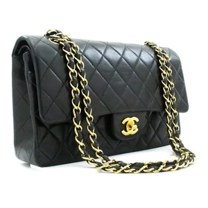Bolso de Hombro k61 CHANEL Auténtico Clásico Doble Solapa Cadena Media Cordero Negro - Imagen 1 de 20