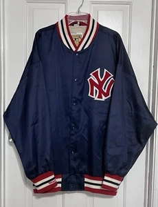 Giacca Vintage New York Yankees Uomo 56 Blu MLB Collezione Cooperstown Satinato - Foto 1 di 21