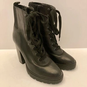 Steve Madden Damenstiefel 9M "Latch" schwarz Leder Schnürung Reißverschluss Blockabsatzsohle - Bild 1 von 12