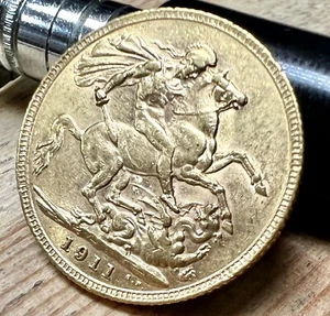 🔥! 1911 George V British Gold Sovereign Antique Coin .2354 AGW - Picture 1 of 12