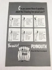 199 Vintage Print Ad 6 Questions Plymouth Builds Great Cars - Picture 1 of 3