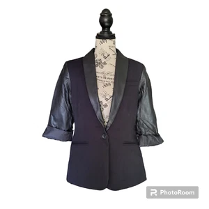 the limited womens black faux leather accents business party blazer 3/4 roll up - Picture 1 of 13