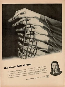 Sistema telefónico Bell de operador telefónico 1944 años 40 anuncio impreso vintage llamadas apresuradas guerra - Imagen 1 de 9