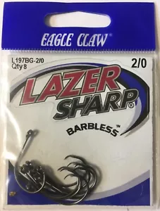 EAGLE CLAW 197BG-2/0 Lazer Sharp Barbless Fishing Hooks 4-packs of 8-each - Picture 1 of 1