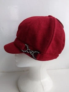 Tweed Stone Buckle Newsboy Cap -Red - Picture 1 of 2