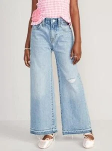 Old Navy Light Wash Ripped High Rise Baggy Wide Leg Built In Tough Jeans Sz 12 - Picture 1 of 4