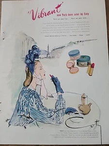 Coty 1946 Cosméticos Color Vibrante París Sobre Labios Piel Anuncio de Arte De Colección - Imagen 1 de 1