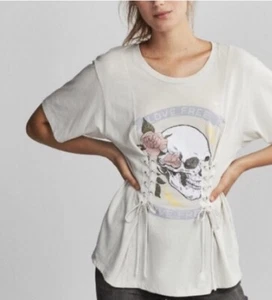 NUEVO CON ETIQUETAS AGOTADO Camiseta Para Mujer Express Corsé Calavera Gráfico Talla XS LOVE FREE - Imagen 1 de 9