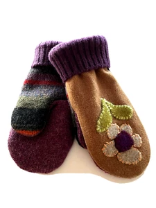 Handmade 100% Wool Mittens Up-Cycled Sweaters/suiting New Fleece Lining U.S.A - Picture 1 of 5