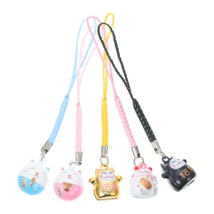 5 Pcs Good Health Mascot Japanese Maneki Neko Fortune Pendant - Picture 1 of 12
