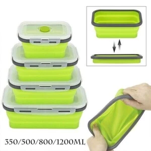 Silicone Collapsible Lunch Box Food Storage Container Microwavable Portable - Picture 1 of 10
