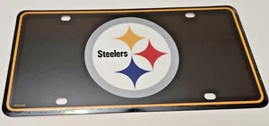 Pittsburgh Steelers NFL Black Yellow Border Metal License Plate - Picture 1 of 1