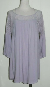 ENTRO Rayon Lilac Purple Crocheted Top Crossed Back Tunic Shirt Dress Medium - Picture 1 of 3