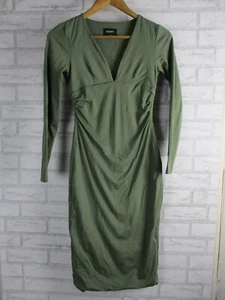 Bardot womens bodycon dress green S/M long sleeves v-neck stretch  - Picture 1 of 8