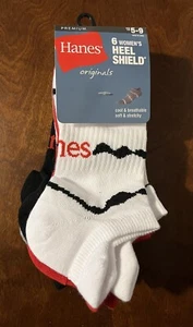 Hanes Originals Womens 6pk Heel Shield Socks - Size 5 - 9 - Picture 1 of 4