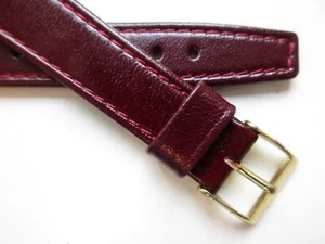 Bordeaux red "open end" 16 MM vintage 1960's leather watch band strap - Picture 1 of 6