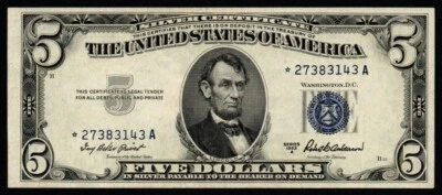 1953A $5 BEAUTIFUL GEM UNCIRCULATED Silver Certificate STAR Note! Gem STAR Note! - Image 1 of 2