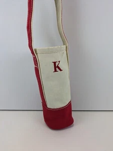 Lands End Canvas water/wine bottle tote "K" red/white - Picture 1 of 3