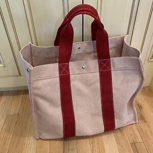 Authentic HERMES large Tote Bag Purse Canvas red silver