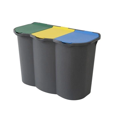 PATTUMIERA RACCOLTA DIFFERENZIATA 3 SCOMPARTI CARTA VETRO PLASTICA 80LT - Immagine 1 di 4