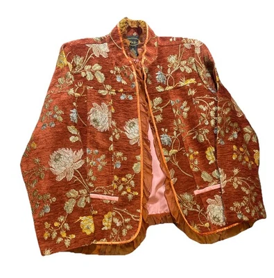 Alex Kim Vintage Wearable Art 1X Quilted Embroidered Jacket Burnt Orange Lace - Image 1 of 4