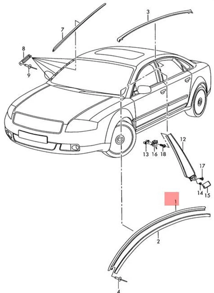 Moldura Original AUDI A8 S8 quattro 4E2 4E8 - Techo Derecho 4E0853704B2ZZ Foto 1 de 1