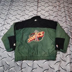 VTG 90s SEATTLE SONICS STARTER PUFFER PULLOVER 1/2 ZIP JACKET XL *FLAW - READ* - Picture 1 of 10