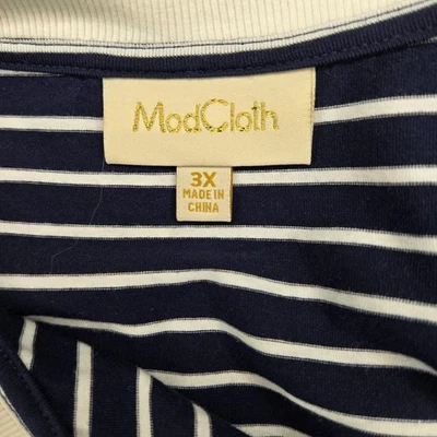 Vestido a Rayas Náutico Talla Grande ModCloth 3X con Gatito Gato Bordado Foto 1 de 4