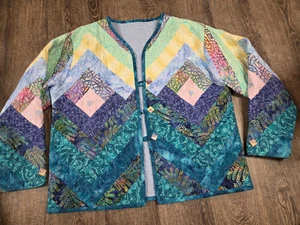 Stepp Patchwork Damen Baumwolle dünne Jacke rosa pastell türkis blau Large - Bild 1 von 5