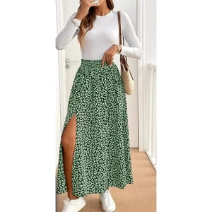 Falda SHEIN USADA EN EXCELENTE ESTADO Frenchy Ditsy Floral Cintura Alta Abertura 6 Verde Blanco - Imagen 1 de 14