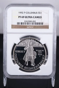 Certified 1992-P Silver $1 NGC PF69 Ultra Cameo Columbus Quincentenary  - Picture 1 of 4