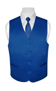 BOY'S Dress Vest & NeckTie Solid ROYAL BLUE Color Neck Tie Set Boys Tux Size 8 - Picture 1 of 3