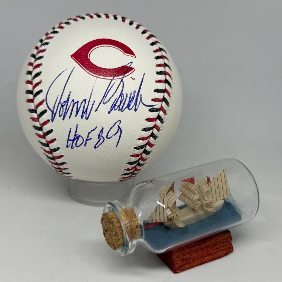 Johnny Bench signed Reds Team Stitch Logo Baseball JSA COA Inscribed HOF A3958 - Image 1 of 1