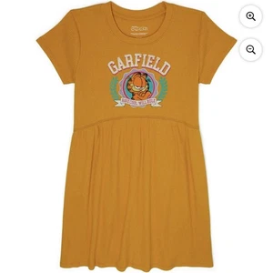 NWT Girls Garfield Size XS 4-5 Yellow Golden Orange Casual Short Sleeve Dress - Picture 1 of 3