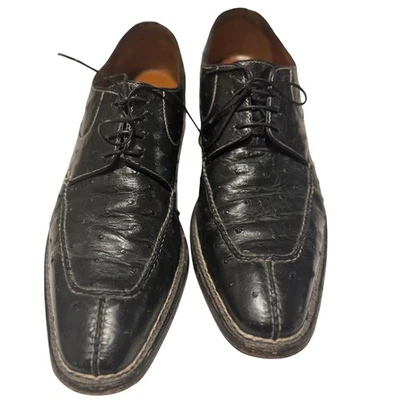 Zapato A.Testoni Cuero Avestruz Puntera Puntera Derby Puntera Dividida Hombres Negro Hecho en Italia 9 Foto 1 de 4