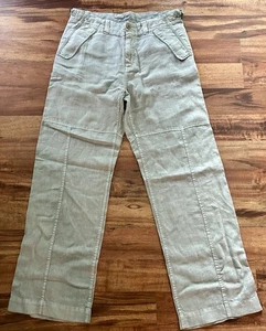 Ted Baker Chino Pants Mens 34L Beige 100% Linen Straight Baggy Buckle Waist - Picture 1 of 20