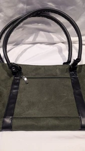Green Suede Yoga Mat Bag with Large Size Open Pocket and Zipper. Black Straps. - Picture 1 of 12
