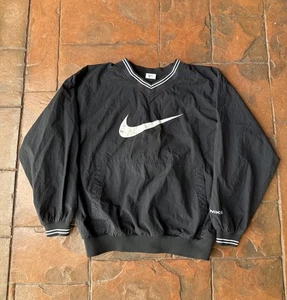Vintage 90s Nike Big Center Check Swoosh Pullover Windbreaker Jacket S/M Black - Picture 1 of 7