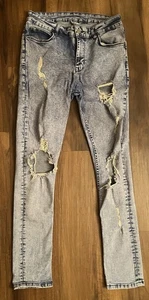 ASOS Jeans Mens Size 32/30 Denim Blue Stretch Distressed Skinny Leg - Picture 1 of 9