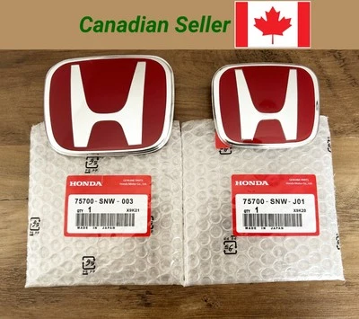 2x Red JDM Honda Front Grill and Rear Trunk Emblems Badges Fit 2006-2015 Civic - Image 1 of 4