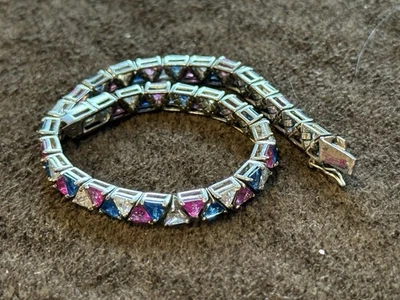 "Pulsera Suzanne Somers corte trillón 925 zafiros rosas, cristal azul y blanco 8""" Foto 1 de 4