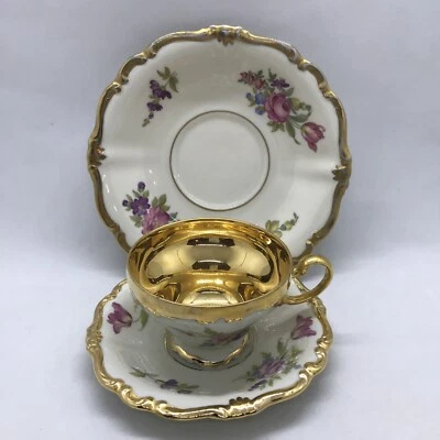 Rosenthal Selb Germany Pompadour Demitasse Cup w Saucer & Cake Plate Gold Trim - Image 1 of 4
